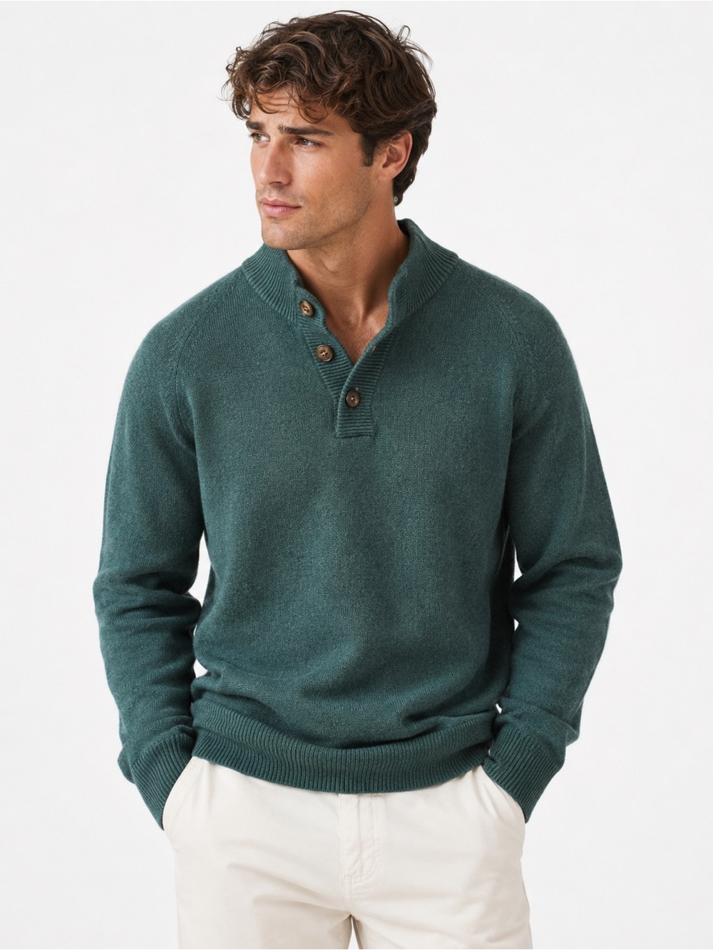 UNTUCKit Wool Blend Forest Green Henley Sweater